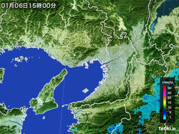 大阪府の雨雲レーダー(2015年01月06日)