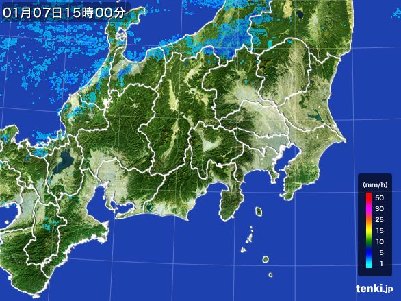 関東・甲信地方の雨雲レーダー(2015年01月07日)