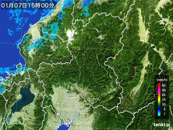 岐阜県の雨雲レーダー(2015年01月07日)
