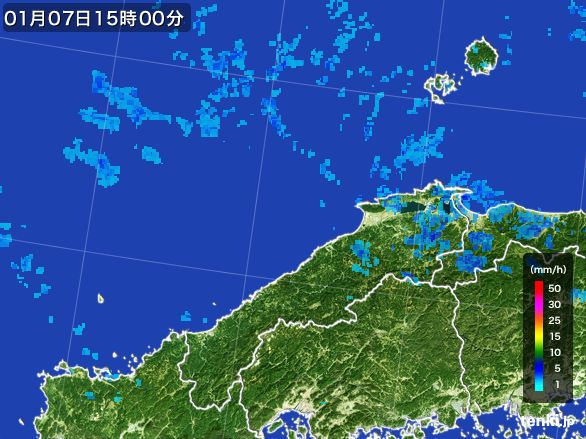 島根県の雨雲レーダー(2015年01月07日)