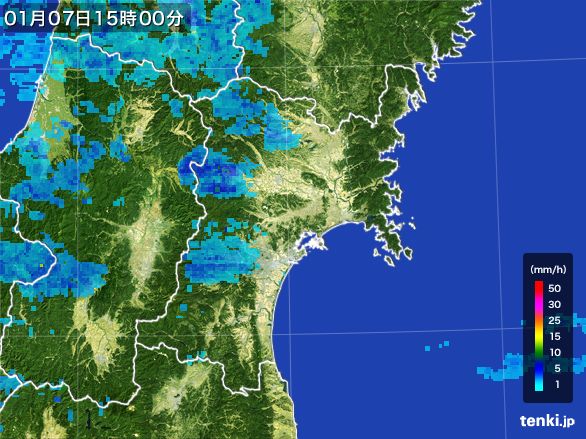 宮城県の雨雲レーダー(2015年01月07日)