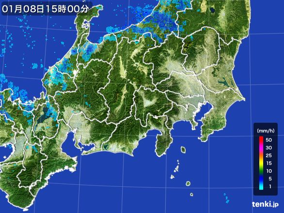 関東・甲信地方の雨雲レーダー(2015年01月08日)