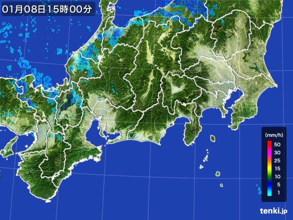 東海地方の雨雲レーダー(2015年01月08日)