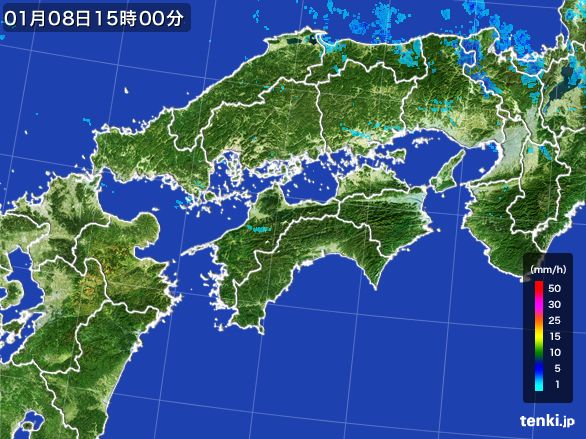 四国地方の雨雲レーダー(2015年01月08日)