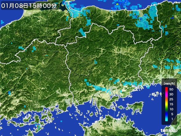 岡山県の雨雲レーダー(2015年01月08日)