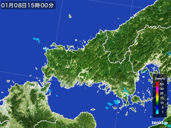 山口県の雨雲レーダー(2015年01月08日)