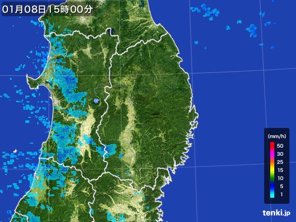 岩手県の雨雲レーダー(2015年01月08日)