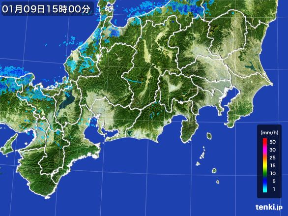 東海地方の雨雲レーダー(2015年01月09日)