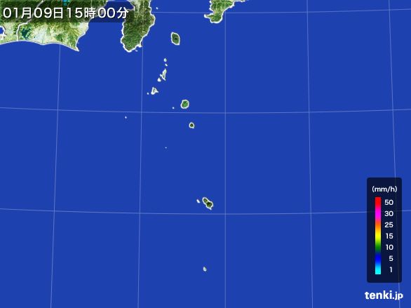 伊豆諸島(東京都)の雨雲レーダー(2015年01月09日)