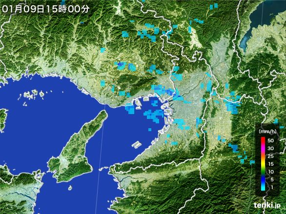 大阪府の雨雲レーダー(2015年01月09日)