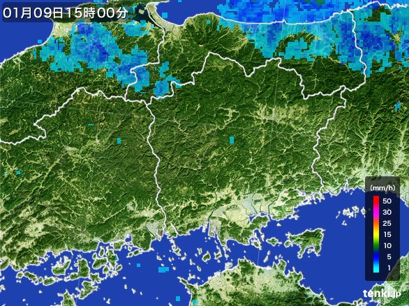 岡山県の雨雲レーダー(2015年01月09日)