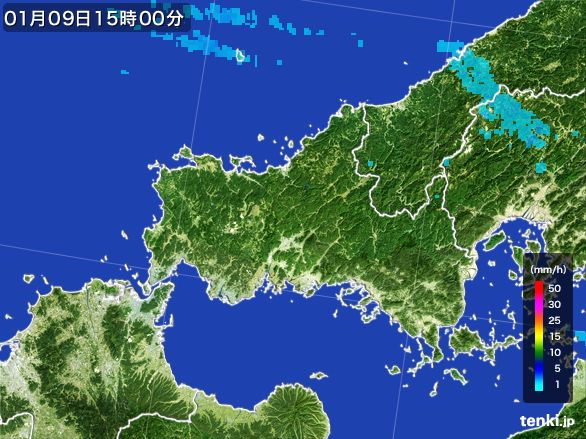 山口県の雨雲レーダー(2015年01月09日)
