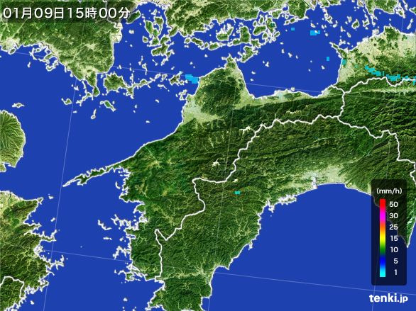 愛媛県の雨雲レーダー(2015年01月09日)