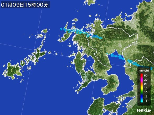 長崎県の雨雲レーダー(2015年01月09日)