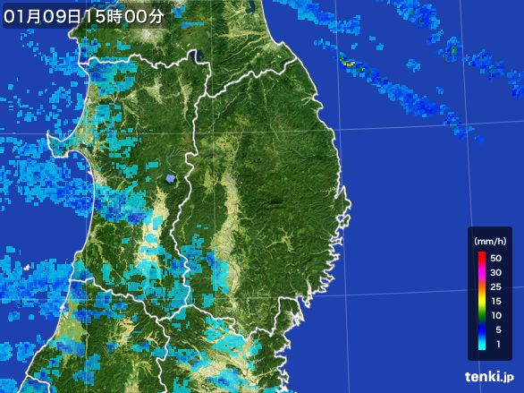 岩手県の雨雲レーダー(2015年01月09日)