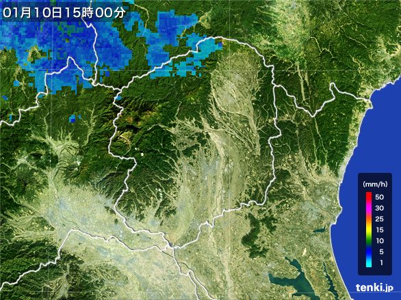栃木県の雨雲レーダー(2015年01月10日)