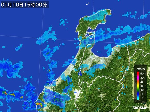 石川県の雨雲レーダー(2015年01月10日)