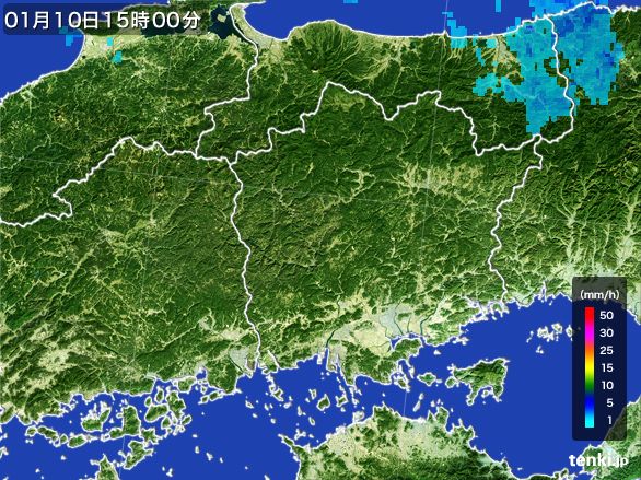 岡山県の雨雲レーダー(2015年01月10日)