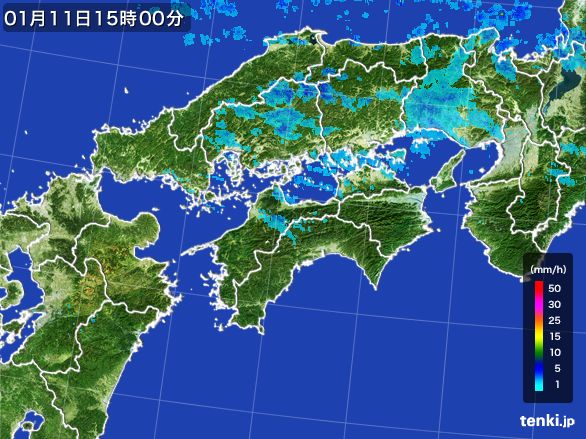 四国地方の雨雲レーダー(2015年01月11日)
