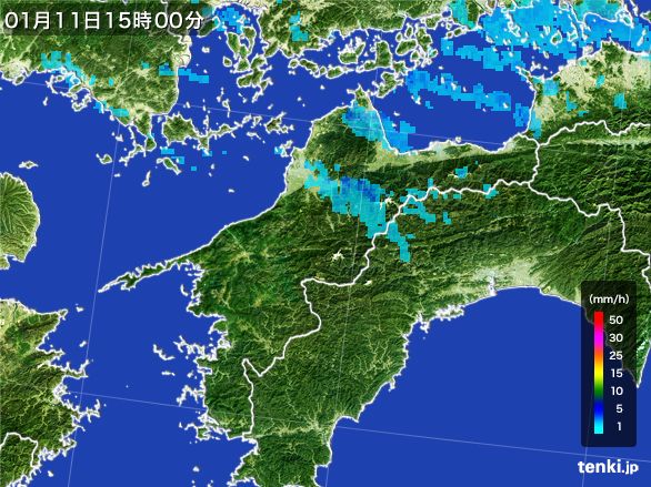 愛媛県の雨雲レーダー(2015年01月11日)