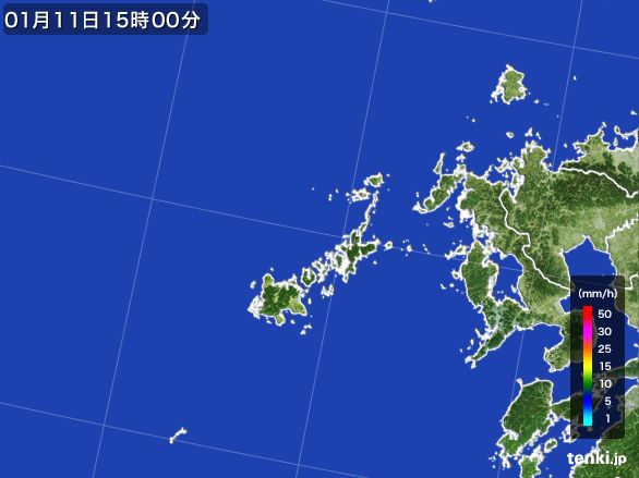 五島列島(長崎県)の雨雲レーダー(2015年01月11日)