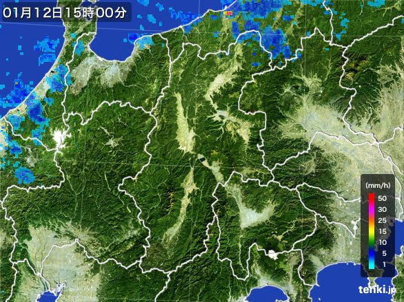 長野県の雨雲レーダー(2015年01月12日)