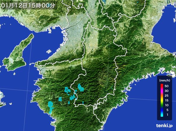 奈良県の雨雲レーダー(2015年01月12日)