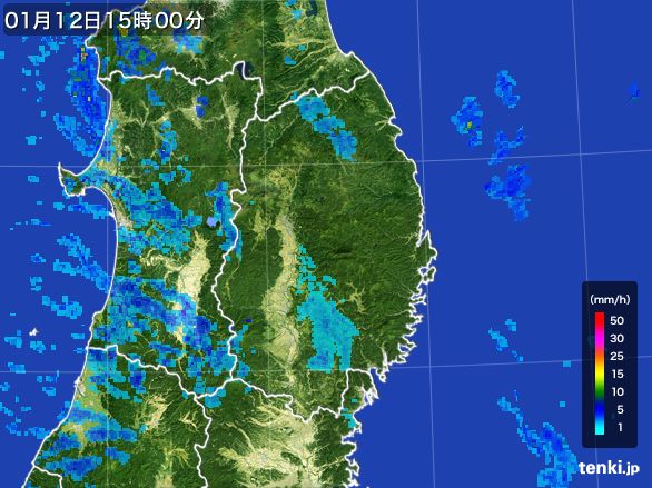 岩手県の雨雲レーダー(2015年01月12日)