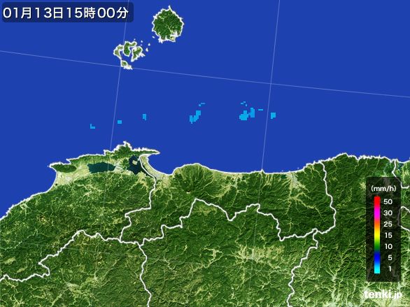 鳥取県の雨雲レーダー(2015年01月13日)