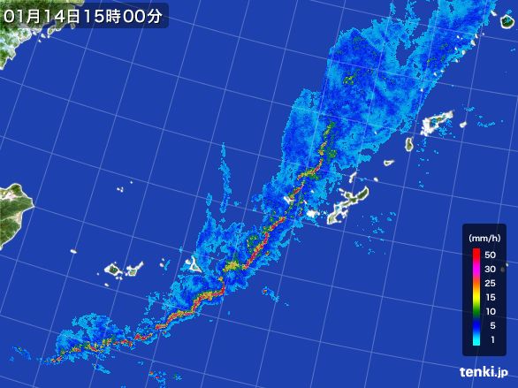 沖縄地方の雨雲レーダー(2015年01月14日)