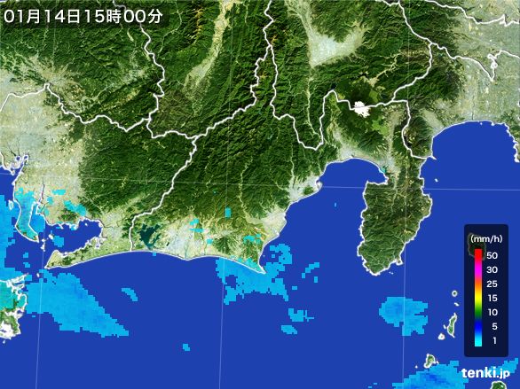 静岡県の雨雲レーダー(2015年01月14日)