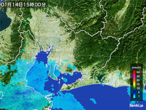 愛知県の雨雲レーダー(2015年01月14日)