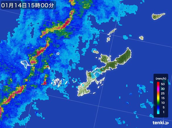 沖縄県の雨雲レーダー(2015年01月14日)