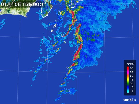 伊豆諸島(東京都)の雨雲レーダー(2015年01月15日)