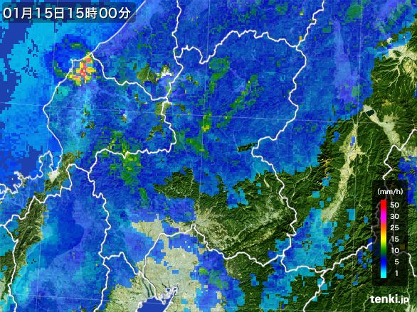 岐阜県の雨雲レーダー(2015年01月15日)