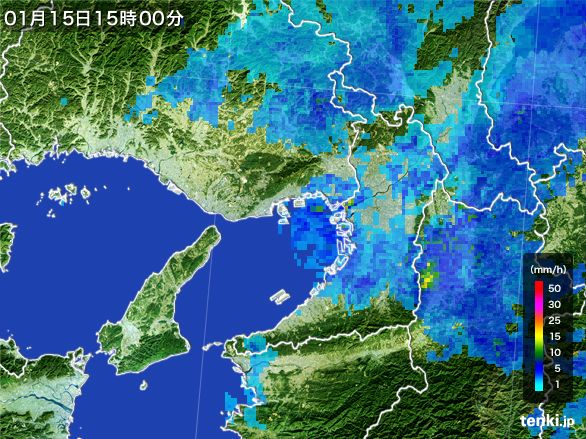 大阪府の雨雲レーダー(2015年01月15日)