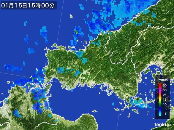 山口県の雨雲レーダー(2015年01月15日)