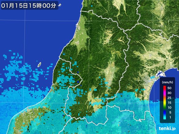 山形県の雨雲レーダー(2015年01月15日)