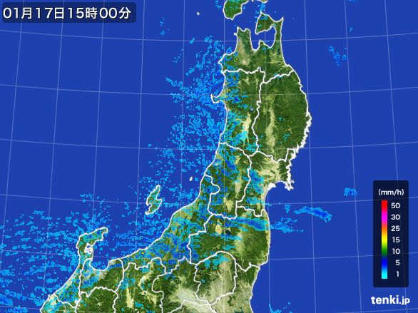 東北地方の雨雲レーダー(2015年01月17日)