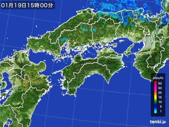 四国地方の雨雲レーダー(2015年01月19日)