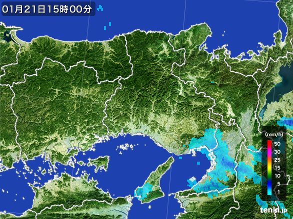 兵庫県の雨雲レーダー(2015年01月21日)