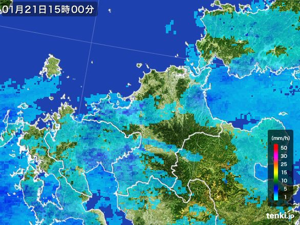 福岡県の雨雲レーダー(2015年01月21日)