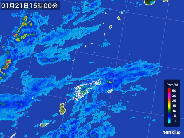 奄美諸島(鹿児島県)の雨雲レーダー(2015年01月21日)