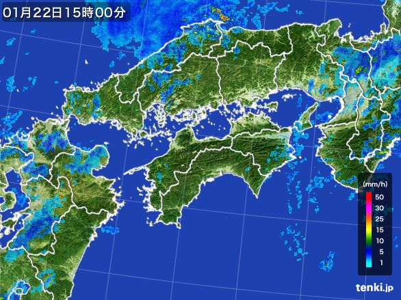 四国地方の雨雲レーダー(2015年01月22日)