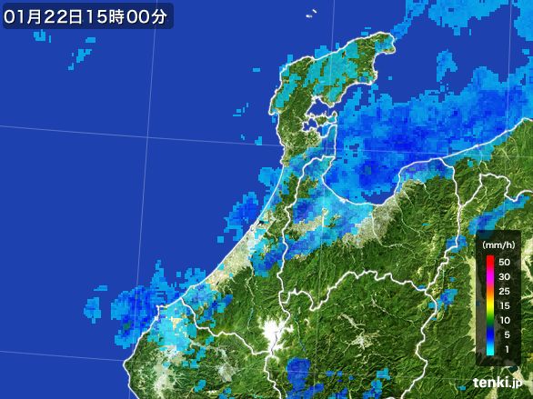 石川県の雨雲レーダー(2015年01月22日)