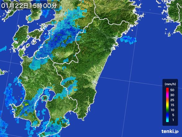 宮崎県の雨雲レーダー(2015年01月22日)