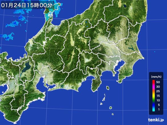 関東・甲信地方の雨雲レーダー(2015年01月24日)