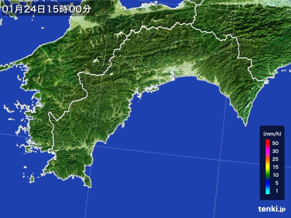 高知県の雨雲レーダー(2015年01月24日)