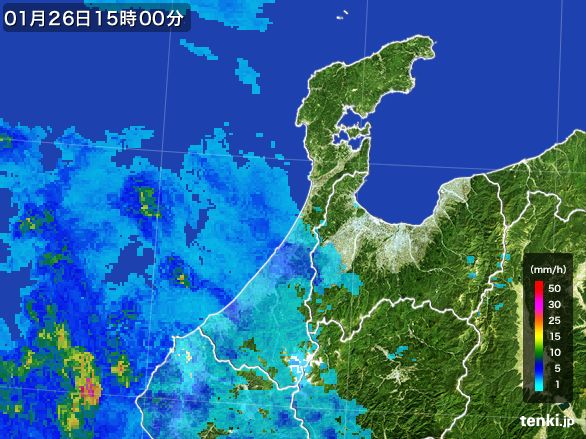 石川県の雨雲レーダー(2015年01月26日)