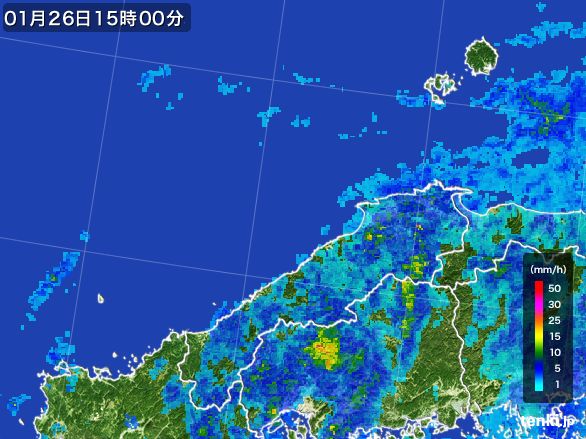 島根県の雨雲レーダー(2015年01月26日)